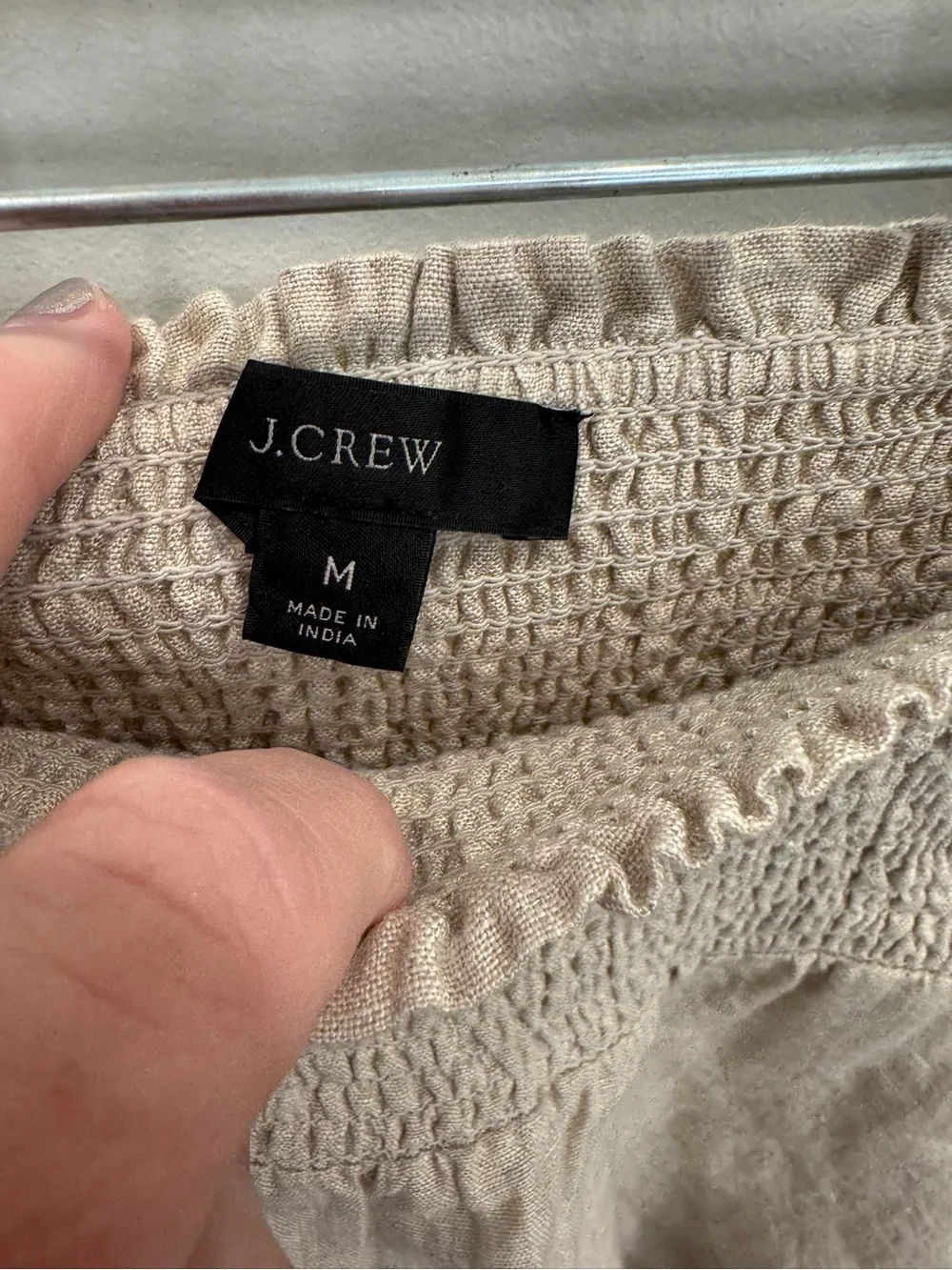 J. Crew Smocked Waist Flared Mini Skirt in Light Taupe